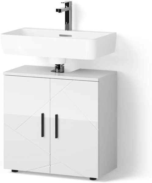 Livinity® Waschbeckenunterschrank Ronco, Weiß Hochglanz/Weiß, 60 x 59 cm