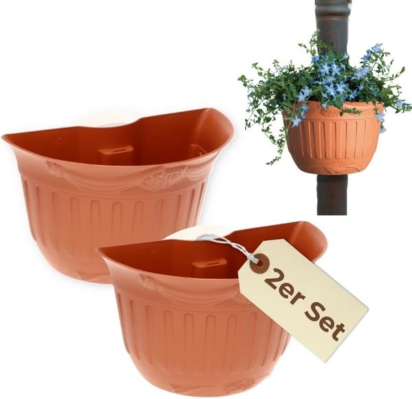GarPet Blumentopf 2er Set Blumentopf für Regenrohr Wandtopf Fallrohr Blumentopf Säule