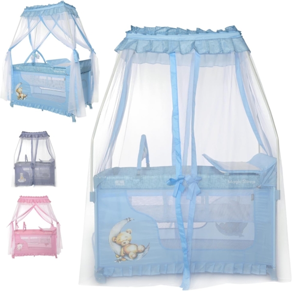 Lorelli Reisebett Magic Sleep 2 Ebenen Baldachin Mobile Wickelauflage faltbar hellblau