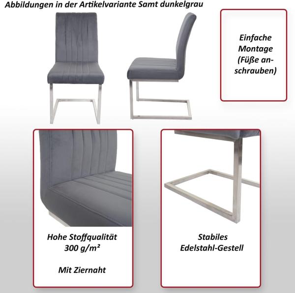 2er-Set Freischwinger HWC-L14, Besucherstuhl Konferenzstuhl Stuhl, Samt Edelstahl gebürstet ~ anthrazit-blau Bild 2