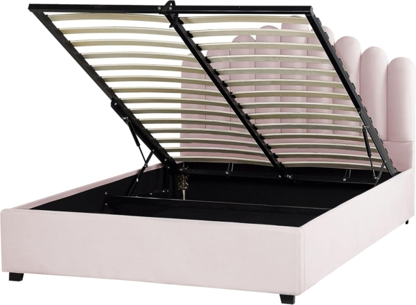 Beliani 'Vincennes' Polsterbett mit Stauraum, Samt, Rosa, 160x200 cm