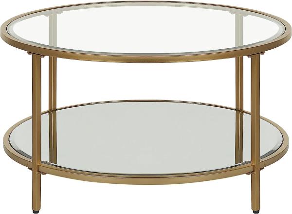 Couchtisch Gold Glas Eisen ø 70 cm mit Eisengestell Rund Wohnzimmermöbel Salon Diele Flur Bad Esszimmer Modern