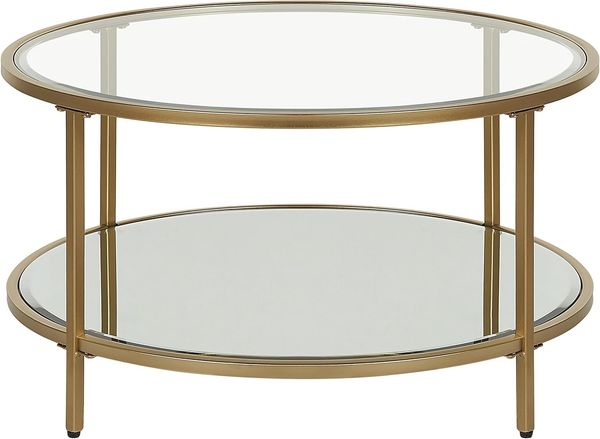 Couchtisch Gold Glas Eisen ø 70 cm mit Eisengestell Rund Wohnzimmermöbel Salon Diele Flur Bad Esszimmer Modern