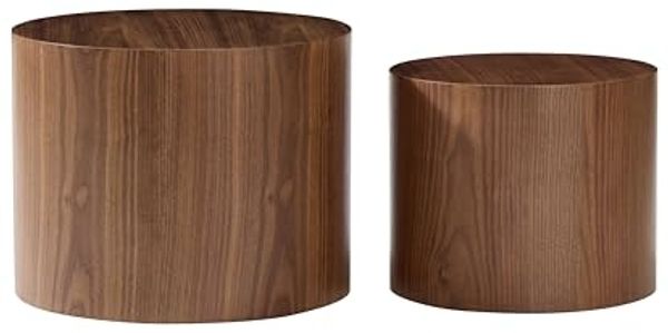 Set of 2 Nesting Round End Tables, Modern Walnut Veneer Cylinder Side Tables, Stackable Accent Coffee Tables for Living Room, Bedroom, Small Space