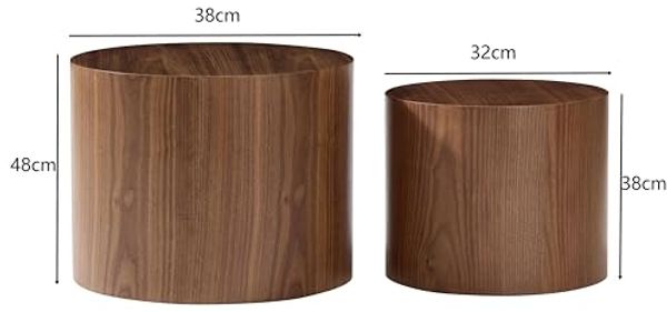 Set of 2 Nesting Round End Tables, Modern Walnut Veneer Cylinder Side Tables, Stackable Accent Coffee Tables for Living Room, Bedroom, Small Space Bild 3