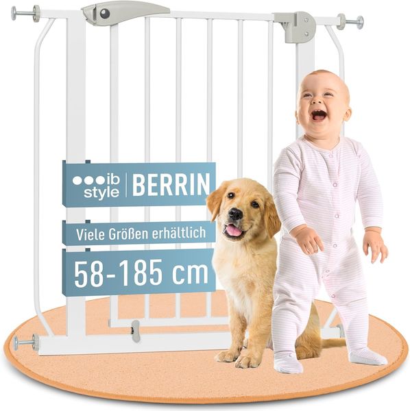 ib style® Berrin ! PREISSIEGER ! Treppengitter 58-175cm | Türschutzgitter | Ohne Bohren | 90° Stop | Auto-Close | Weiß-grau| 58-66 cm
