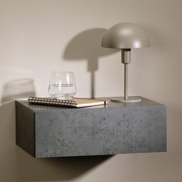 CARO-Möbel Wandregal Anne hängende Nachtkommode Wandboard Nachttisch mit 1 Schublade schwebend, grifflose, in Betonoptik dunkel