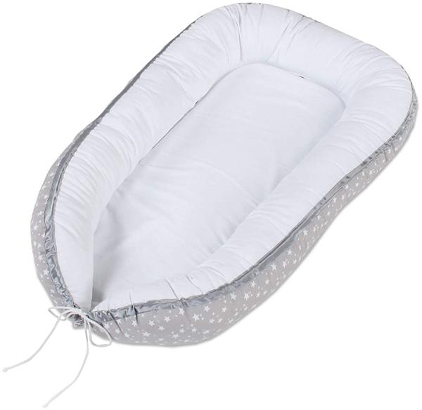 Tobi babybay Kuschelnest Piqué perlgrau Sterne weiß für alle Maxi/Comfort/Boxspring