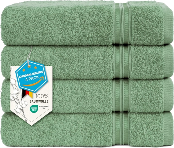 Hammetex 4er Badetuch Set, 100% Baumwolle Premium Qualität Groß 50x100 cm Duschtuch, Weich Saugstark Schnell Trocknendes, Salbeigrün