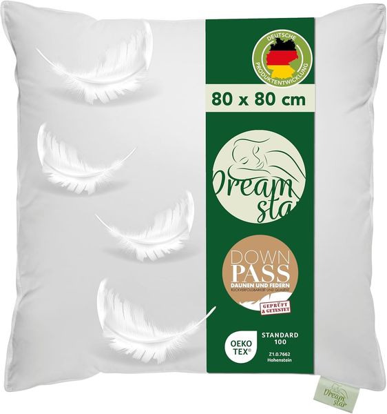 Dreamstar 3-Kammer-Kopfkissen Daunenkissen 40x80 & Daunenkopfkissen 80x80, entwickelt in Deutschland, Füllung: Daunen/ Federn (Außenkammern), Federn (Innenkammer), Bezug: 100% Baumwolle, Rückenschläfer, Seitenschläfer, Bauchschläfer, Kopfkissen stützen...