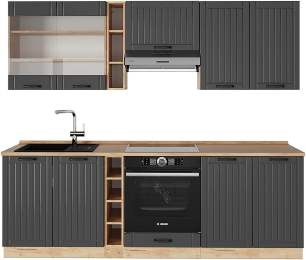 Küchenzeile Fame-Line Dunkelgrau 235 cm , AP Eiche Vicco