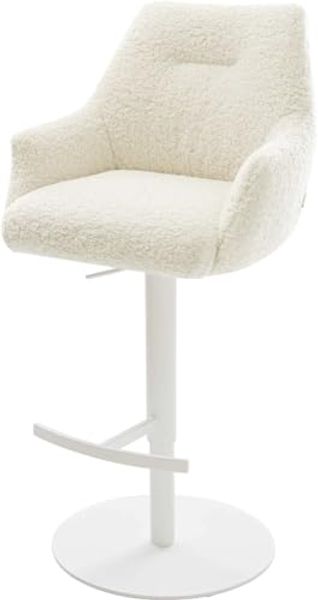 Barstuhl Alja-Flex Teddystoff Beige Drehfuß höhenverstellbar Metall Weiß Taschenfederkern