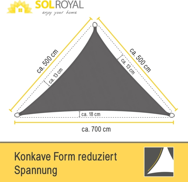 Sol Royal SolVision Sonnensegel PES Dreieck PS9 Anthrazit, 700 x 500 x 500 cm Bild 3