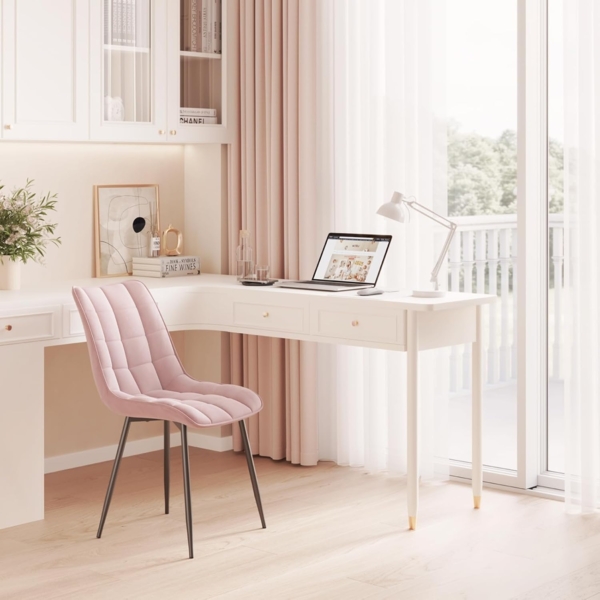 WOLTU 4 x Esszimmerstühle 4er Set Esszimmerstuhl Küchenstuhl Polsterstuhl Design Stuhl mit Rückenlehne, mit Sitzfläche aus Samt, Gestell aus Metall, Rosa, BH142rs-4 Bild 9