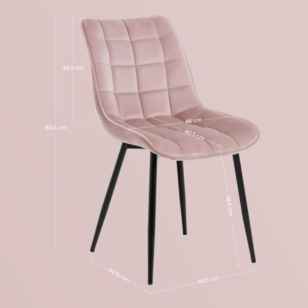 WOLTU 4 x Esszimmerstühle 4er Set Esszimmerstuhl Küchenstuhl Polsterstuhl Design Stuhl mit Rückenlehne, mit Sitzfläche aus Samt, Gestell aus Metall, Rosa, BH142rs-4 Bild 3
