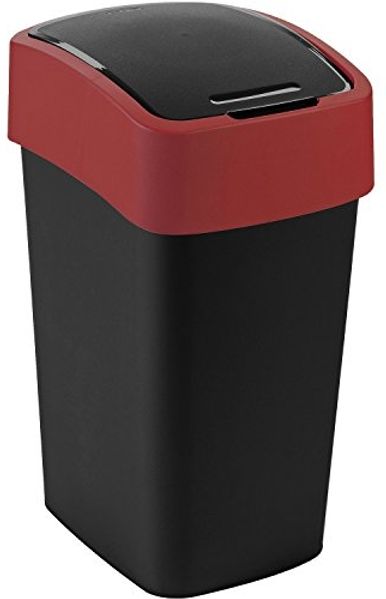 Curver Mehrzweck-Abfallbehälter Flip 25L in schwarz-rot, Plastik, 34 x 26 x 47 cm