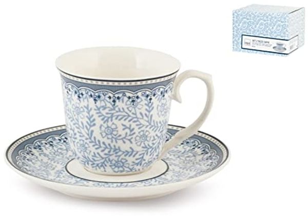 H+H 6279 Set Kaffee Tasse, Porzellan, Blau, 2 Einheiten