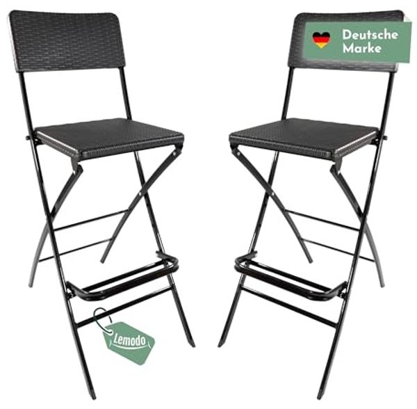 Lemodo Barhocker Barstuhl 2er Set, klappbar, für Außenbereich (2er Set), 2er Set, Rattan-Optik, klappbar Tresenhocker, mit Lehne