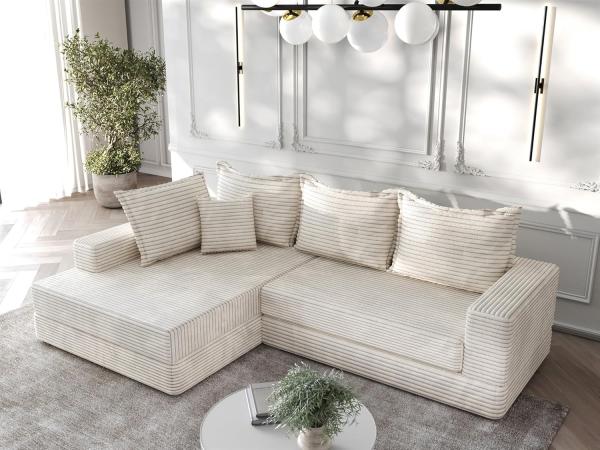 Ecksofa Couchgarnitur Sofa OSKAR in Stoff Tilia Creme Ottomane Links