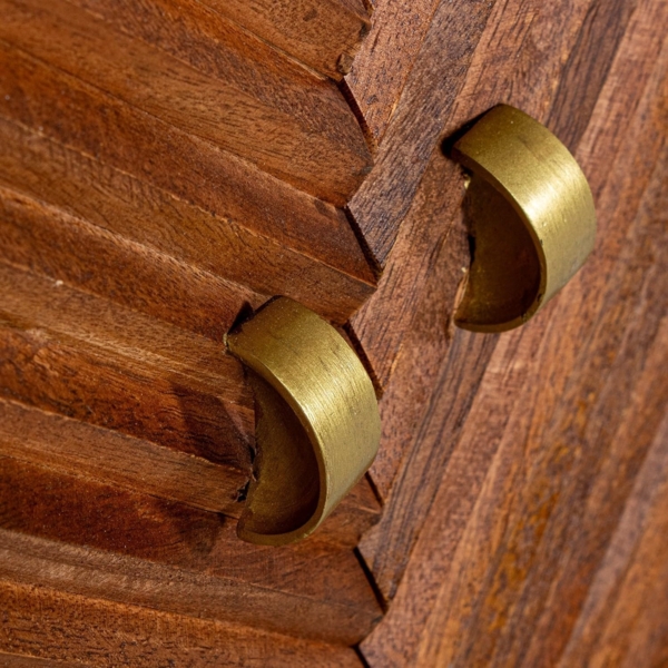 DRW Konsolentisch für den Eingangsbereich, Spind mit 2 Holztüren und Metallbeinen in Natur und Gold, 110 x 42 x 90 cm Bild 2