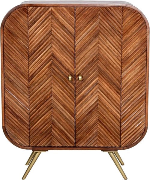 DRW Konsolentisch für den Eingangsbereich, Spind mit 2 Holztüren und Metallbeinen in Natur und Gold, 110 x 42 x 90 cm Bild 1