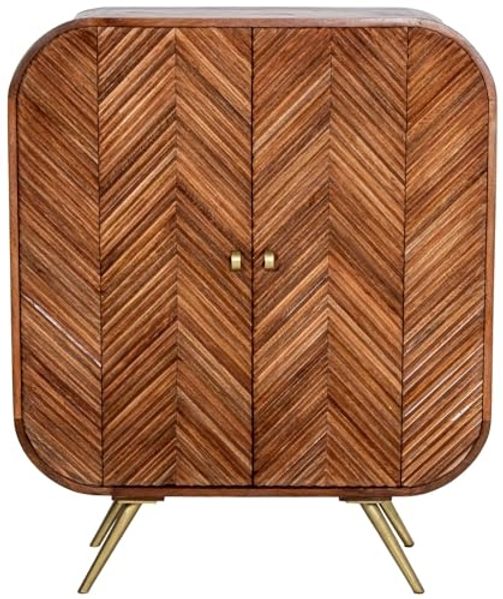 DRW Konsolentisch für den Eingangsbereich, Spind mit 2 Holztüren und Metallbeinen in Natur und Gold, 110 x 42 x 90 cm