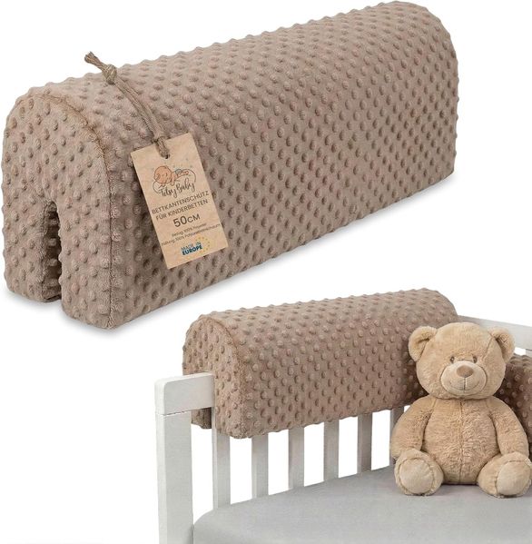 Bettkantenschutz für Kinderbetten 50 cm - Schutz für Bettrahmen Baby Bett rausfallschutz für boxspringbett bettgitter mit Bezug Kantenschutz Kinder Babybett Beige