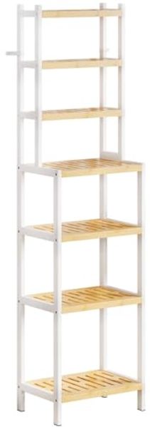 Yorbay Standregal Badregal mit 7 Ebenen, Bambus Aufbewahrungsregal, Kippsicherung, 110 kg Tragkraft