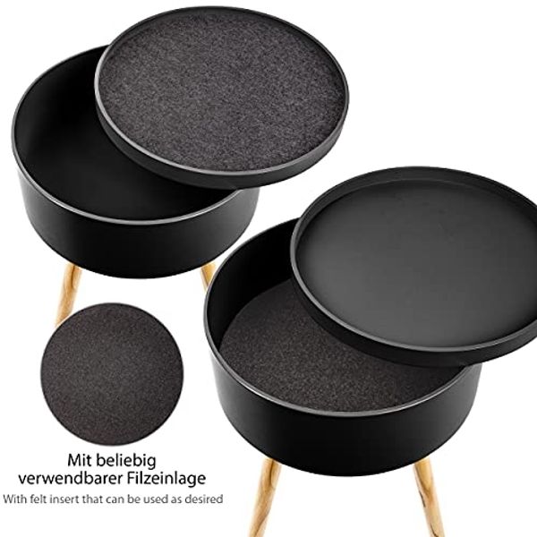 ONVAYA® Beistelltisch aus Holz | Schwarz | Holz | Ø 38 cm | Couchtisch rund | Nachttisch Kiefer | Stauraum & Abnehmbarer Deckel | Modernes skandinavisches Design Bild 5