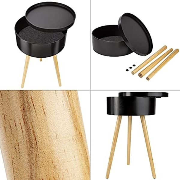 ONVAYA® Beistelltisch aus Holz | Schwarz | Holz | Ø 38 cm | Couchtisch rund | Nachttisch Kiefer | Stauraum & Abnehmbarer Deckel | Modernes skandinavisches Design Bild 6