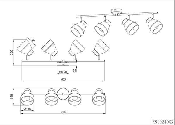Deckenstrahler VALENTIN 4-flammig aus Metall Weiß innen Gold, Breite 71cm Bild 12