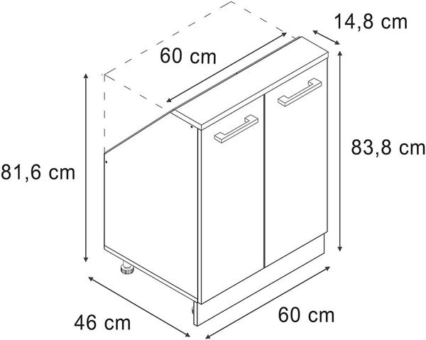 Küchenschrank für Dachschrägen R-Line Weiß Hochglanz 60 cm mit 2 Türen Vicco Bild 3
