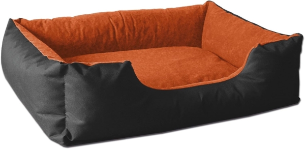 BedDog Hundebett LUPI, Hundesofa aus Cordura, Microfaser-Velours, waschbares Hundebett mit Rand, Hundekissen vier-eckig (L) ca. 80x65x18cm, ORANGE-GARDEN (schwarz/orange)