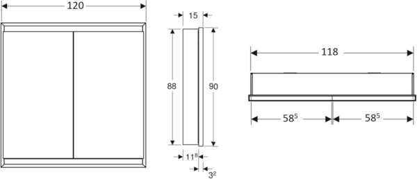 Geberit ONE Spiegelschrank mit ComfortLight, 2 Türen, Unterputzmontage, 120 x 90 x 15 cm, 505.805.00, Farbe: weiss / Aluminium pulverbeschichtet - 505.805.00.2 Bild 2