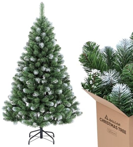 SALCAR Künstlicher Weihnachtsbaum 120 cm – Kleiner Tannenbaum mit schneebedeckten Zweigen, dichter PVC-Christbaum in Tannengrün mit stabilem Metallständer – Ideal für Weihnachtsdeko Zuhause