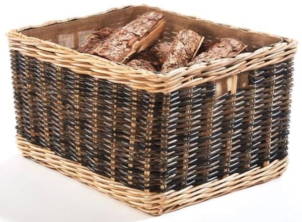 Kobolo Kaminholzkorb Holzkorb aus Rattan zweifarbig mit Jutestoff