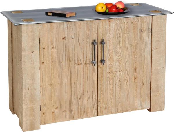 Sideboard HWC-L76, Kommode Schrank, Industrial Massiv-Holz MVG-zertifiziert 80x120x48cm, natur mit Metall-Optik