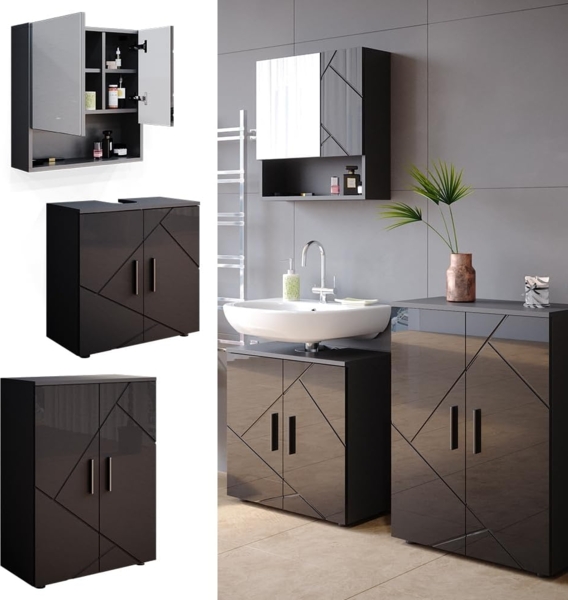 Badmöbel-Set Irma Anthrazit Hochglanz 3 Teile, mit Unterschrank 60 cm Vicco Bild 2