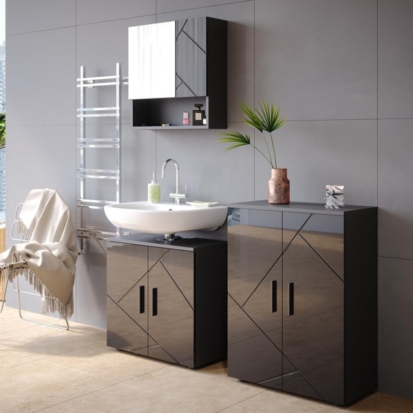 Badmöbel-Set Irma Anthrazit Hochglanz 3 Teile, mit Unterschrank 60 cm Vicco Bild 4