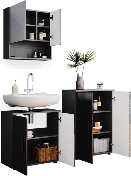 Badmöbel-Set Irma Anthrazit Hochglanz 3 Teile, mit Unterschrank 60 cm Vicco Bild 7