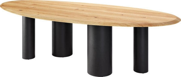 Esstisch Edge Oval 280x130x2,5 Eiche Natur Pilier Metall Schwarz Flow-Edge