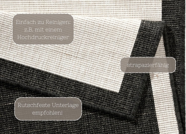 In- & Outdoor Wendeteppich Panama Creme Schwarz - 80x350x0,5cm Bild 4