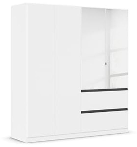 Rauch Möbel Costa, Kleiderschrank für Schlafzimmer, Kinderzimmer, Babyzimmer, Garderobe, 4-türig, Spiegel, 2 Schubladen, Push-to-Open, Zubehör Premium, Farbe Weiß, Breite 181 cm