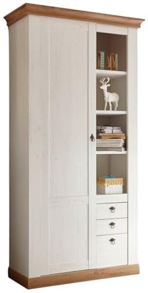 Stauraumschrank Hemsby in weiß Pinie / Eiche Landhaus 102 x 204 cm