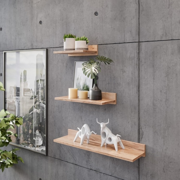 RICOO Wandregal 30 x 8 x 19 Braun Eiche Gold, Spanplatte aus Holz, Hängereral WM057-EG, Regal Wand, Bücherregal Bilderregal Fotoregal Küchenregal Hängend Wandboard Regalbrett Schweberegal Bild 4