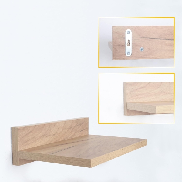 RICOO Wandregal 30 x 8 x 19 Braun Eiche Gold, Spanplatte aus Holz, Hängereral WM057-EG, Regal Wand, Bücherregal Bilderregal Fotoregal Küchenregal Hängend Wandboard Regalbrett Schweberegal Bild 5