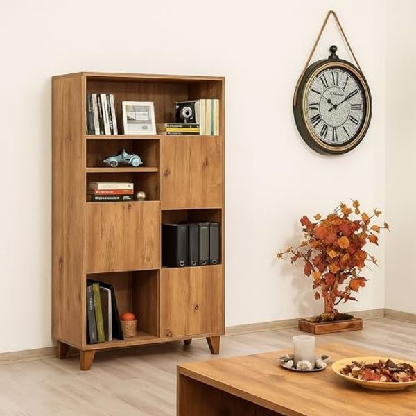 Dmora Bücherregal Muscida 80 x 36 x 155 cm Braun 5 Fächer 3 Türen