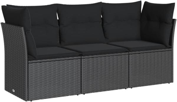 vidaXL 3-tlg. Garten-Sofagarnitur mit Kissen Schwarz Poly Rattan 3217205