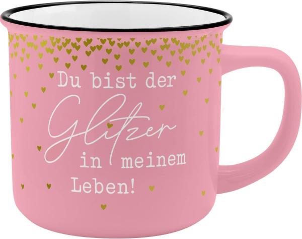 GRUSS & CO Becher Motiv "Glitzer" | New Bone China Porzellan, Emaille-Optik, 35 cl | Geschenk, Tasse lustig | 47897