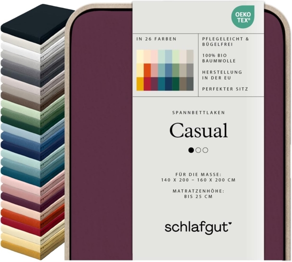 Schlafgut Spannbettlaken CASUAL u.a. in Gr. 90x200, 140x200 oder 180x200 cm, 100% Bio-Baumwolle, Jersey, Gummizug: rundum, (1 Stück), Bettlaken für Matratzen bis 25 cm Höhe, zuverlässig, langlebig, weich